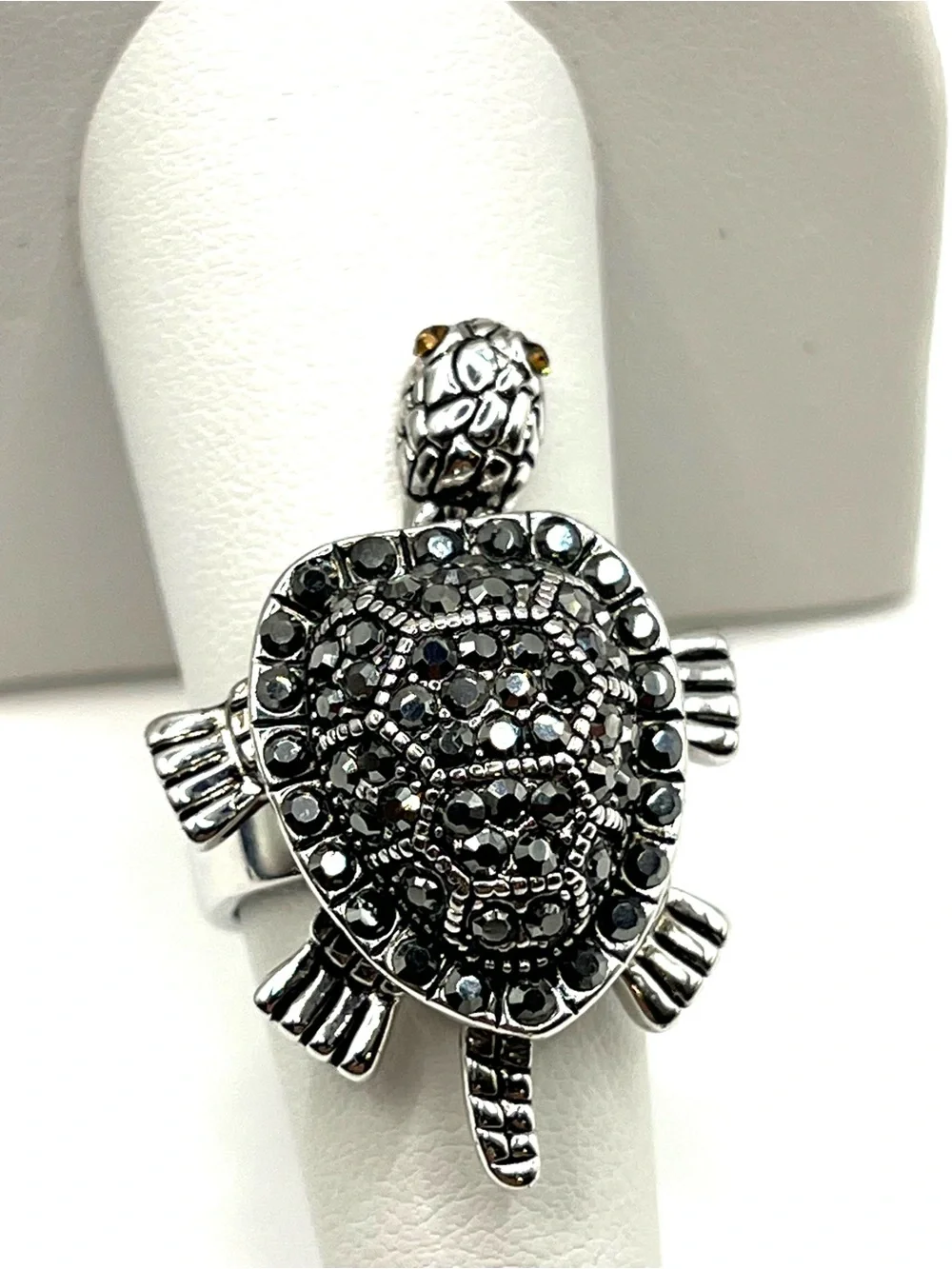 Turtle Ring Articulated Silver Tone Rhodium Plated Patience Knowledge